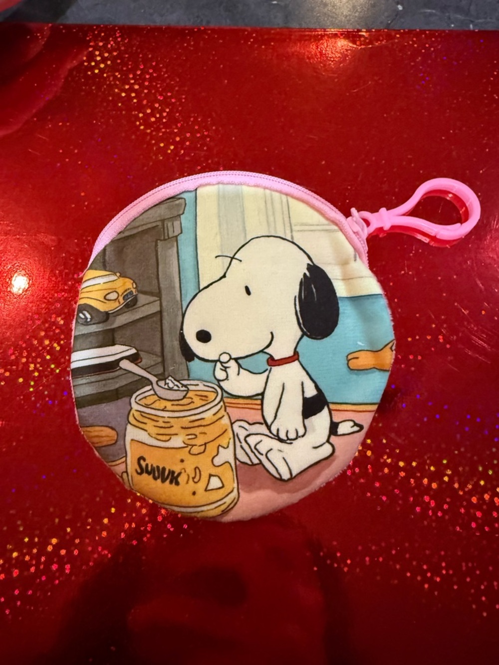 Snoopy Pink Round Coin Pouch Backpack Charm